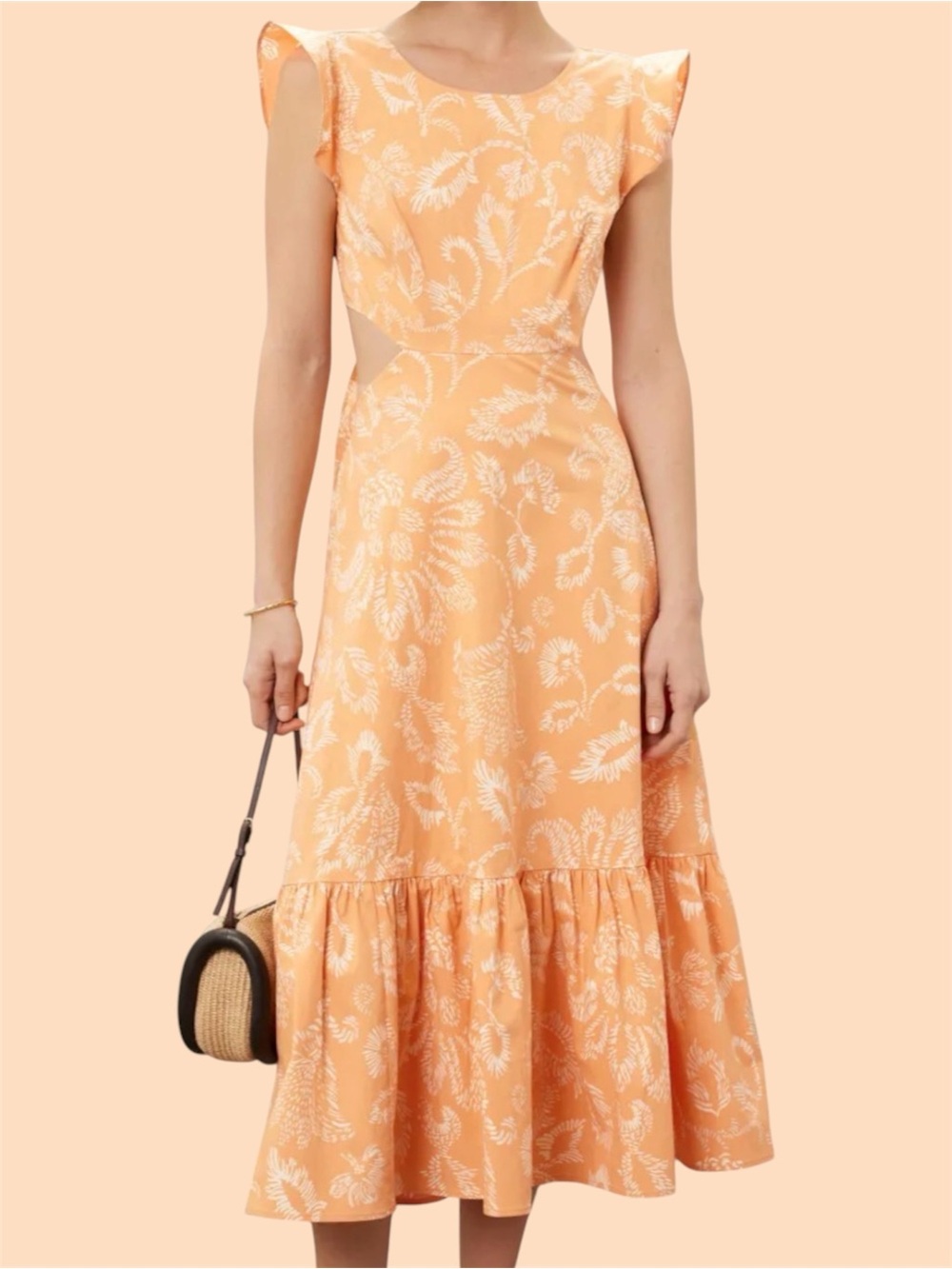 Marissa Webb x RTR Orange and White Flutter Sleeve Midi Dress